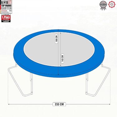 Трамплін Ultrasport SICHERSTE для дітей на відкритому повітрі Ø180-430 см, до 150 кг, з мережею безпеки та аксесуарами. Безпечний та тихий, блакитний.