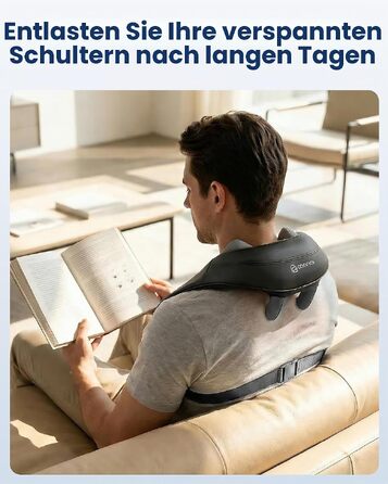 Бездротовий масажер для шиї та плечей COMFIER Shiatsu з підігрівом: 4D глибокий масаж, 3 режими, PU-шкіра, чорний