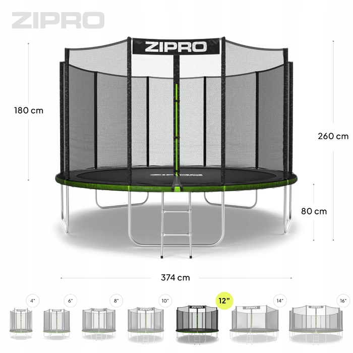 Дитячий садовий батут із зовнішньою захисною сіткою 374 см (12FT) Zipro