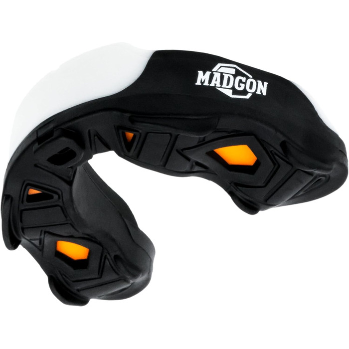 Капа для боксу MADGON Premium – захист зубів для MMA, боксу, кікбоксингу, хокею, футболу. Чорно-біла, з кейсом