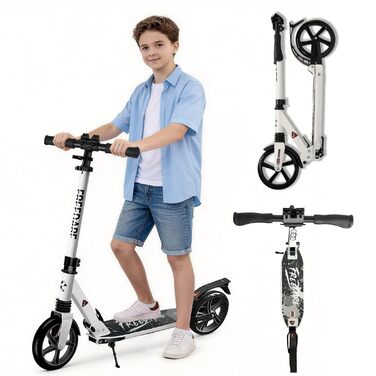 Міський трюковий ролер FREEDARE Cityroller для дітей та дорослих, складний, колеса 200 мм, регулювання висоти, до 100 кг, білий