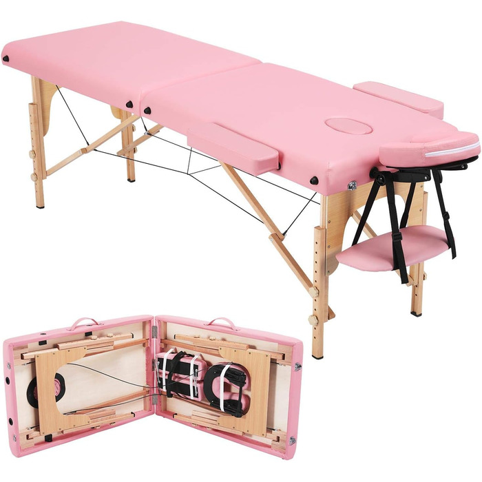 Масажне ліжко Yaheetech з 2 зонами, регульоване по висоті, з підголівником та підлокітниками, 213 x 82 x 85,5 см, до 250 кг