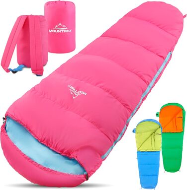 Дитячий спальний мішок MOUNTREX® - 175x70x45 см - для кемпінгу, подорожей, відпочинку на природі. 100% бавовна, рожево-блакитний, легкий, компактний, мумієподібний.