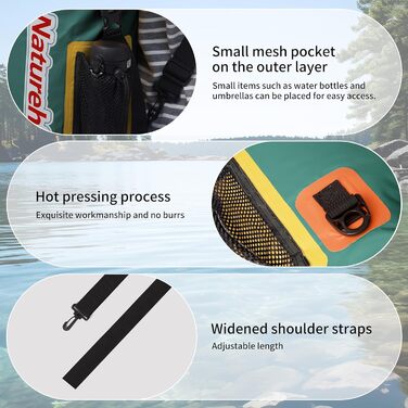 Водонепроникний рюкзак Naturehike Dry Bag 25L – 15L/10L, для каякінгу, риболовлі, рафтингу, плавання, сноубордингу (зелений)