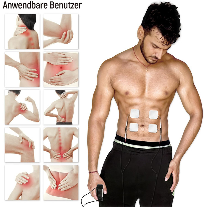 iStim EV-805 TENS EMS: 4-канальний апарат для електростимуляції та масажу - зняття болю в спині, шиї, плечах, ногах. Комплект з 16 електродів та батарейками AA