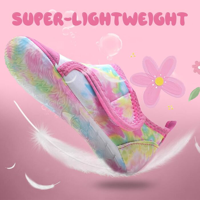 Дитячі шльопанці для басейну WateLves: аквашузи для хлопчиків та дівчаток, швидко сохнуть, підошва не слизька (30/31 EU, Рожевий Tiedye)