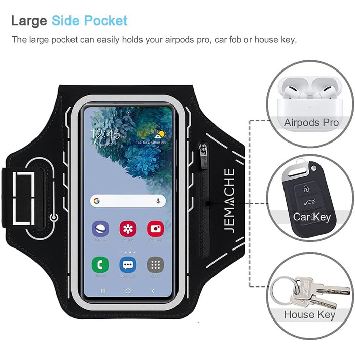 Спортивний браслет для Samsung Galaxy S25/S24/S23/S22 Ultra/Plus/FE, JEMACHE з кріпленням для навушників Buds Plus (Чорний)