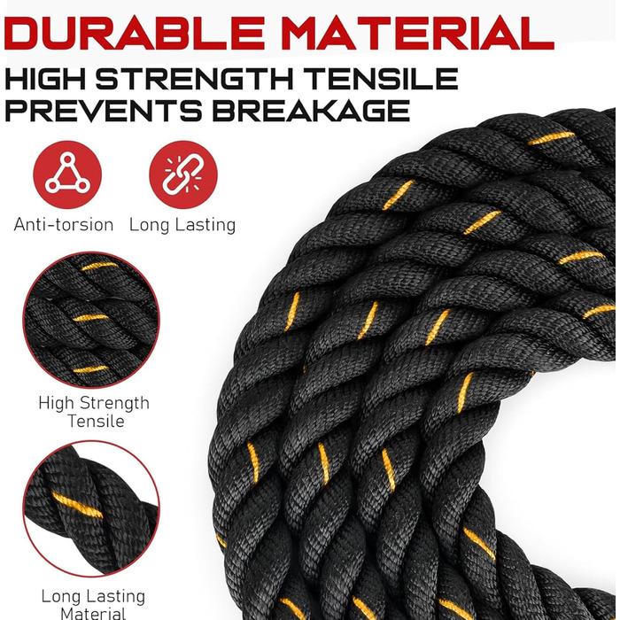 Важкий скакальний трос для дорослих, для фітнесу та нарощування м'язів, довгий, чорний, 0,5 кг