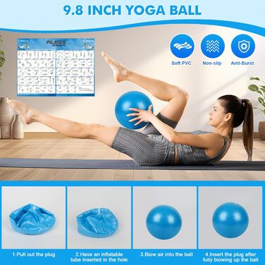 Набір для пілатесу: кільце, еластичні стрічки, фітбол, диски для ковзання, плакат з інструкцією. Домашній спортзал