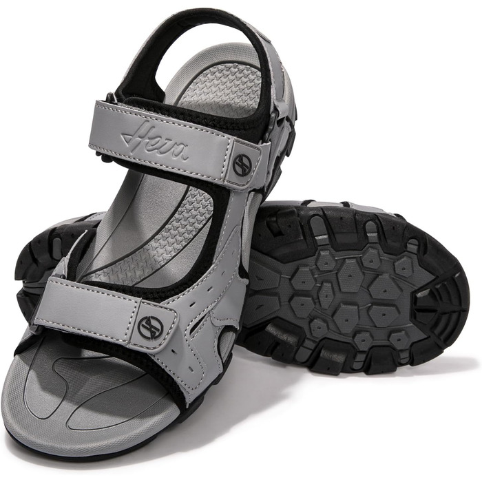 Чоловічі сандалі HEVA з натуральної шкіри для активного відпочинку, трекінгу та піших прогулянок (44 EU, сірі)