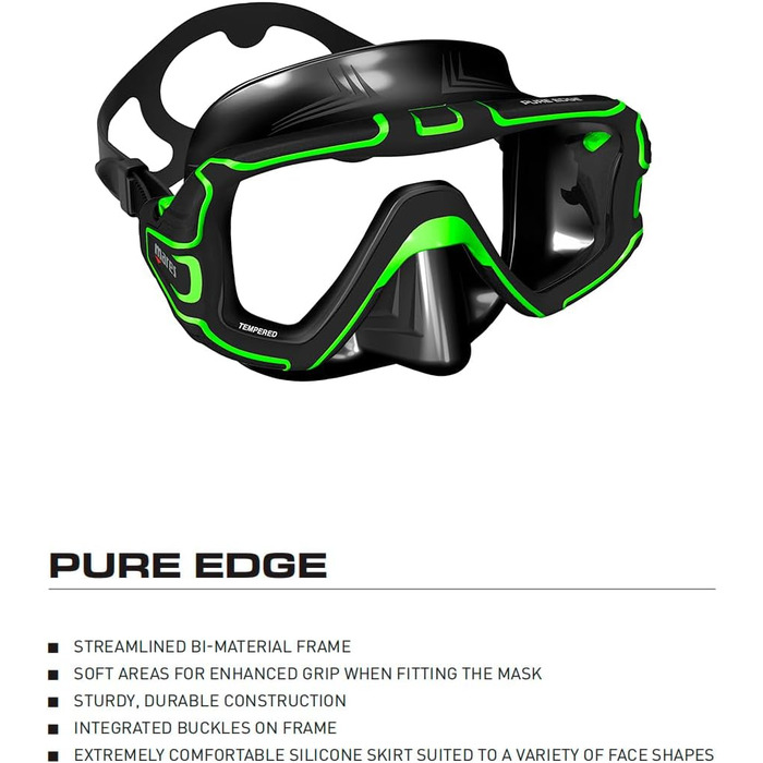 Дайвінгова маска Mares Pure Edge унісекс, чорна/зелена, універсальний розмір