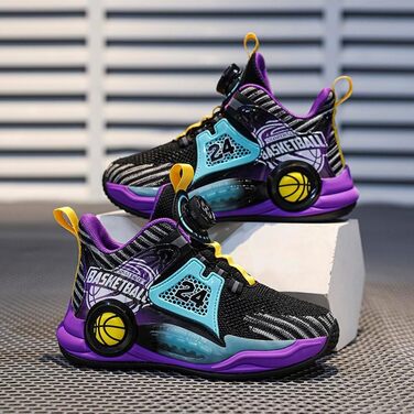 Дитячі баскетбольні кросівки Kinder - High-Top з амортизацією, легкі, антиковзкі, дихаючі, унісекс (33 EU, Чорний/Фіолетовий)