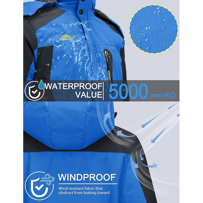 TACVASEN чоловіча тепла зимова куртка з капюшоном, водонепроникна, функціональна, блакитна