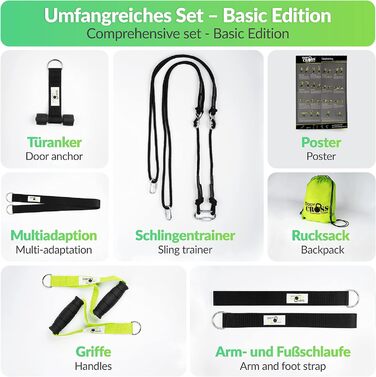 Слінгтренер Преміум, Made in Germany: Набір для силових тренувань вдома та на вулиці, з дверним кріпленням, постером та планом тренувань, 10 років гарантії