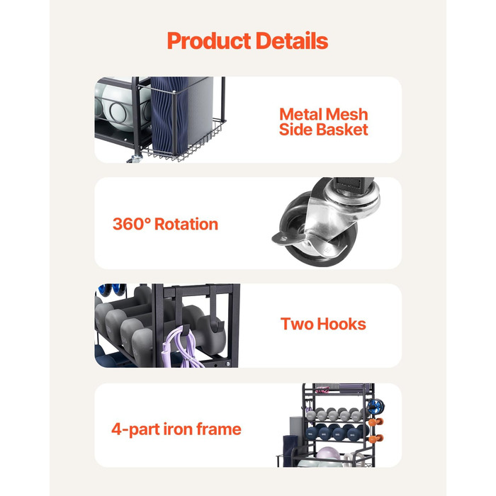 Стойка для йоги та гантелей VEVOR з колесами та гачками, 86 x 41 x 102 см - для дому та фітнесу