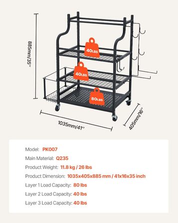 Стойка для йоги та гантелей VEVOR з коліщатами та гачками - 105 x 41 x 89 см