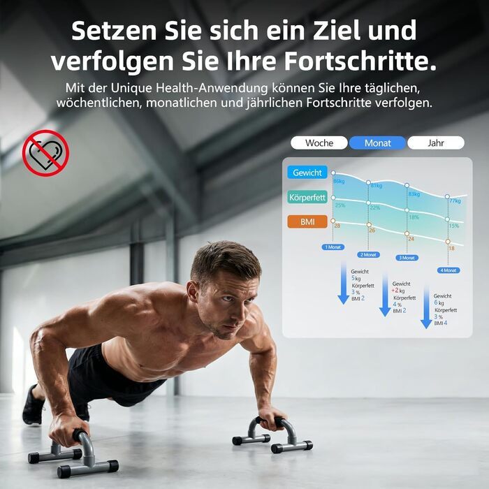 Розумні ваги для аналізу складу тіла з визначенням відсотка жиру, м'язової маси, BMI та вісцерального жиру, 25 показників, BIA-технологія, до 225 кг, чорні