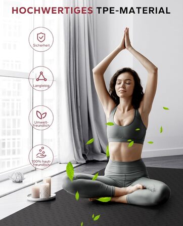 Йога мат HAPBEAR XXL 183x91x6 мм - неслизька, для фітнесу, з гумовими стрічками та сумкою, чорний