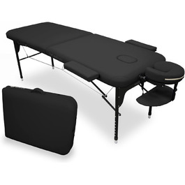 Розкладне масажне ліжко WELLCORE з алюмінію, 185x65 см, штучна шкіра, регульована висота, отвір для обличчя, підлокітники, чорне, до 225 кг, з рюкзаком для транспортування