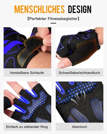 Велосипедні рукавички ATERCEL напівпальцеві для чоловіків - рукавички для велоспорту TB з SBR-подушками для їзди на велосипеді, фітнесу (Блакитний, S)