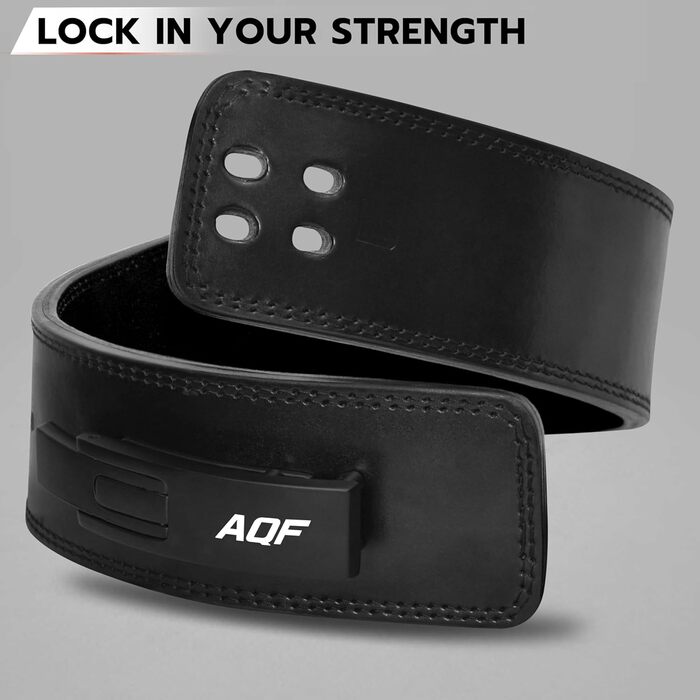 AQF Пояс для важкої атлетики з пряжкою Lever, 4' Ширина 10 мм, Шкіряний пояс - Сертифікований IPL USPA, Пояс для силових тренувань, Підйомник, Пояс для важкої атлетики для фітнесу, пауерліфтингу, чорний