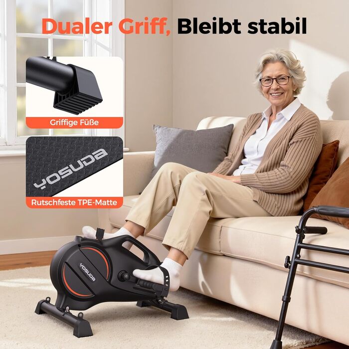 YOSUDA Pedaltrainer PRO: тренажер для ніг та рук для дому з регулюванням опору, 16 рівнів, нековзна поверхня