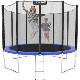 Трамплін KINETIC SPORTS для саду: Ø 183-490 см, з драбиною, сіткою, м'якими захисними елементами, пружним полотном, до 160 кг