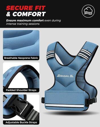 Вага для тренувань BAGAIL: регульована жилетка з відкидними вагами, для силових тренувань, фітнесу та аеробіки (Блакитна, 5.5-8.2 кг)