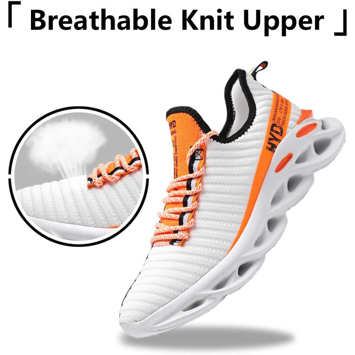 Чоловічі кросівки Ahico для бігу, фітнесу та крос-тренінгу. Slip-On, білі з помаранчевим, 42.5 EU