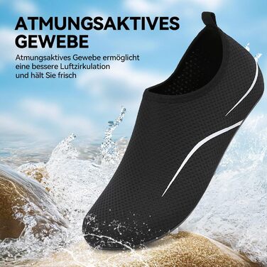 Чоловічі та жіночі водяні черевики для плавання, серфінгу та відпочинку на пляжі. Дихаючі, швидковисихаючі, унісекс, розмір 39 EU, чорний колір.