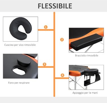 HOMCOM Складаний масажний стіл з алюмінію, з підголовником та сумкою для перенесення, до 225 кг - 215 x 60 см
