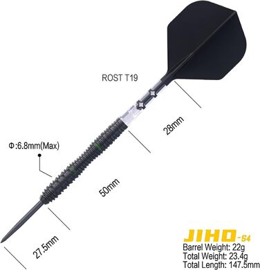 Дартс набір CUESOUL JIHO S1-S8, 90% вольфрам, сталева голка, 21/22/23 г, з уніфікованими крилами ROST T19