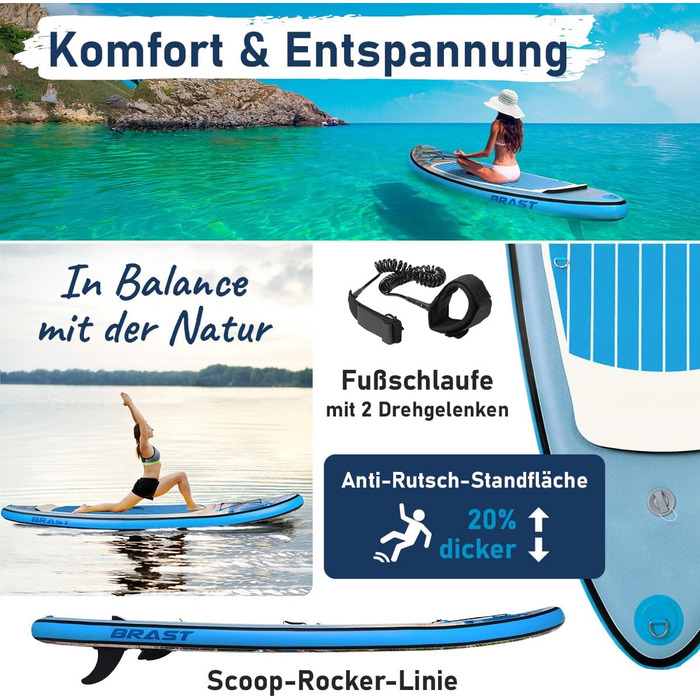 Надувний SUP-борд BRAST Tropic | Комплект для станд-ап паддлбордингу | 320x81x15 см | 6 дизайнів | 5 років гарантії | з аксесуарами | 2-в-1: SUP та каяк | тримач для Action Cam, ланцюг для ніг, насос, рюкзак (для пляжу)