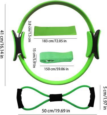 Набір кілець для пілатесу, тренажер для пресу та рук, для фітнесу та схуднення (зелений)