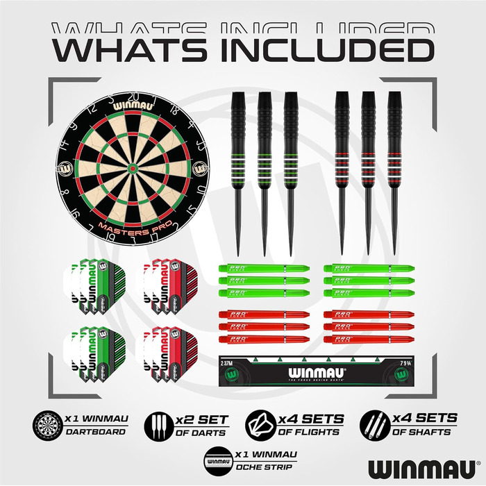 Професійний дартс-набір WINMAU Masters Pro Premium з борстяною мішенню, дротиками, хвостовиками, окі-стрічкою для дорослих
