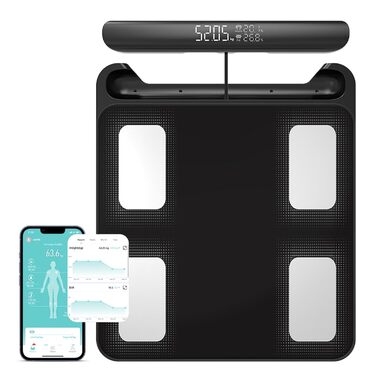 Ваги Fitdays Smart для аналізу складу тіла з 8 електродами, Bluetooth, чорні (FG2202WB) - BMI, м'язи, жир, вода