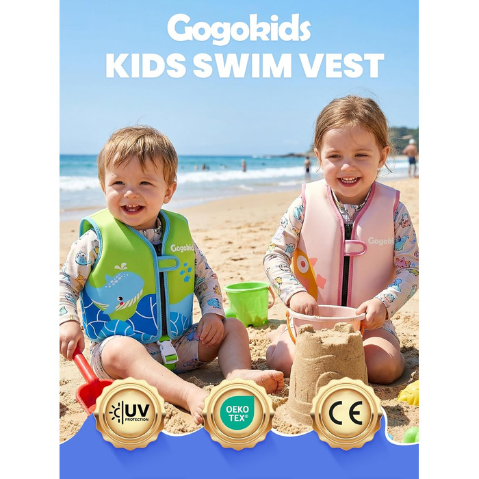 Дитячий жилет для плавання Gogokids 15-30 кг, для навчання плаванню, 1-8 років, зелений S (1-3 роки)