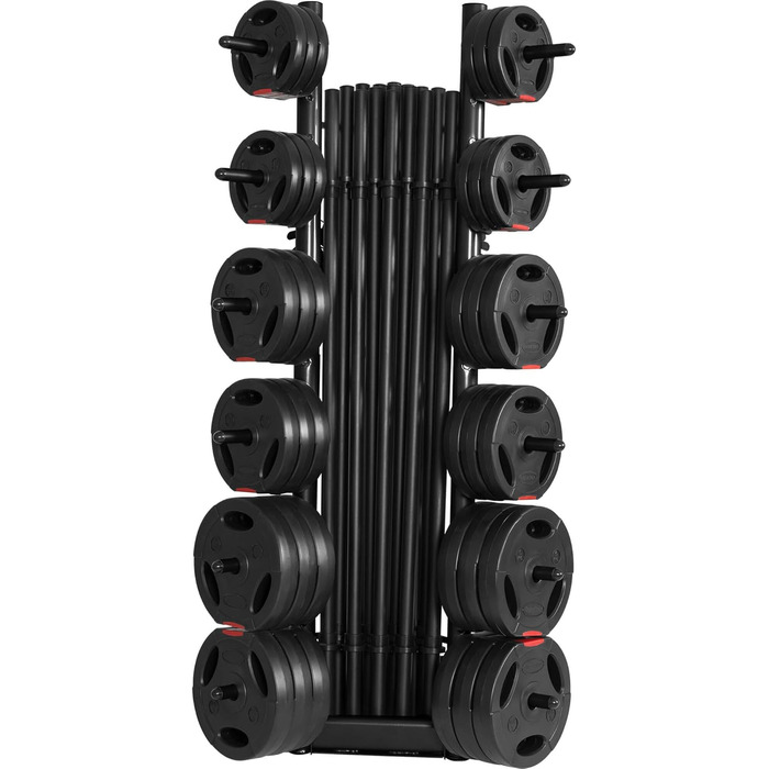 Стійка для гантелей GORILLA SPORTS, сталева, чорна, 70x80x170 см, до 300 кг — стійка для гантелей, дисків, штанги