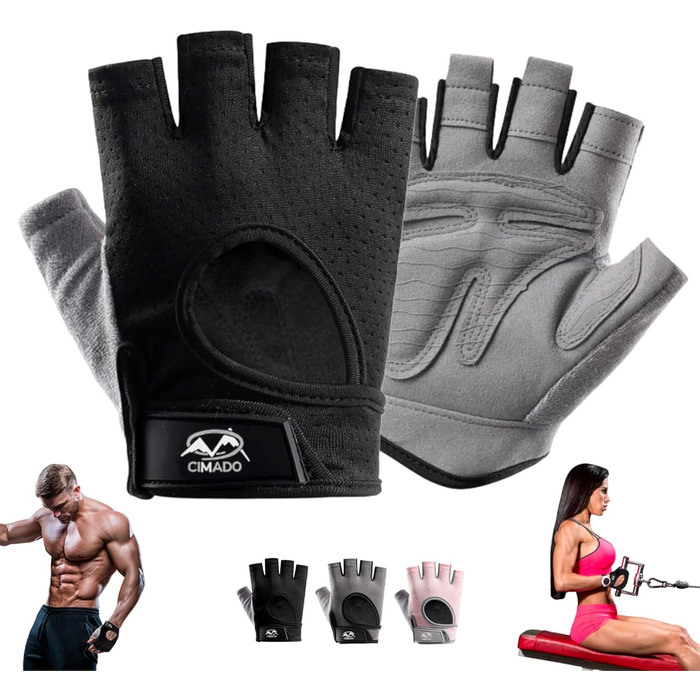 Фитнес рукавички для кросфіту, чоловічі та жіночі, дихаючі, з неслизьким покриттям та підкладкою (Чорний, L)