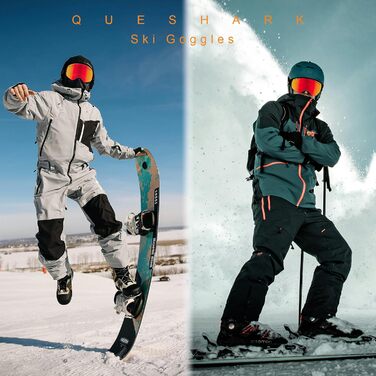 Окуляри для сноуборду Queshark: подвійна сферична лінза, UV400, антизапітніння, сумісність з шоломом, чорний & коричневий (червоний)