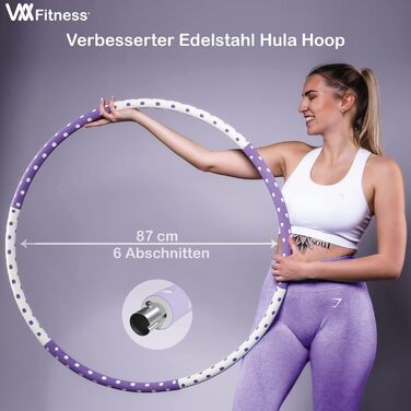 Hula Hoop для дорослих розбірний, з сталевим ядром, піна преміум-класу, для фітнесу, схуднення та масажу - фіолетово-білий