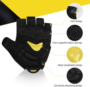 Велосипедні рукавички 4UMOR для чоловіків: напівпальцеві, антиковзаючі, амортизуючі. Підходять для шосе, MTB, гірського велосипеда та катання. Яскраві кольори для безпеки.