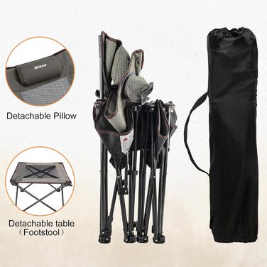 XGEAR 2-в-1 Кемпінговий стул: розкладний, для риболовлі, легкий, з підніжкою та підлокітником, 136 кг, Oxford-тканина