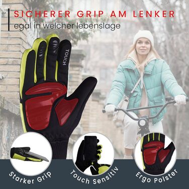 Велосипедні рукавички чоловічі зимові, вітронепроникні, водостійкі, утеплені, з підкладкою, з антиковзаючою поверхнею, терморукавички, чорні (S, жовтий)