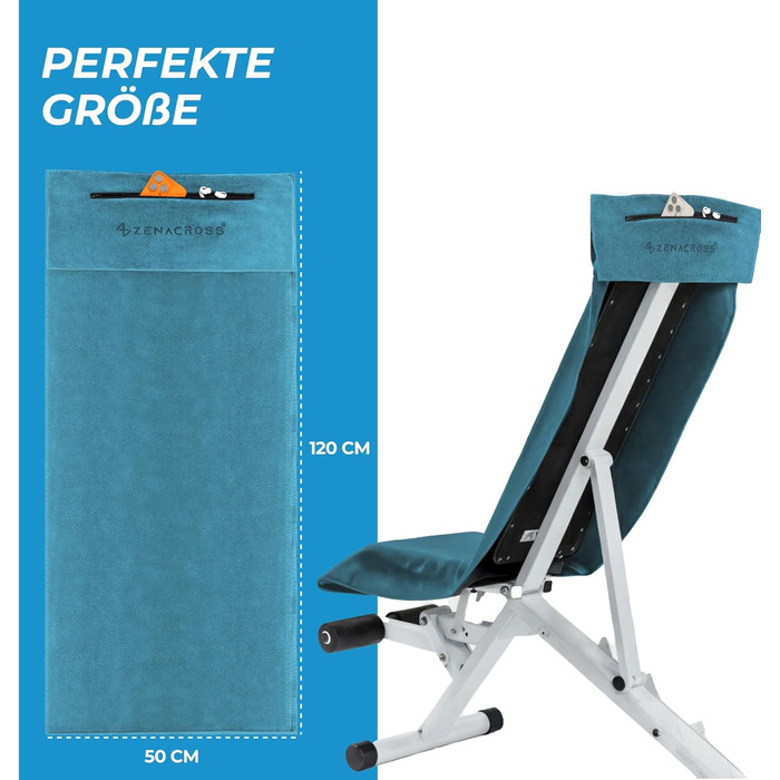 Рушник для фітнесу з мікрофібри 120x50 - швидковисихаючий, з кишенею на блискавці, м'який спортивний рушник для тренажерного залу та спортзалу (120 x 50 см, темно-синій)