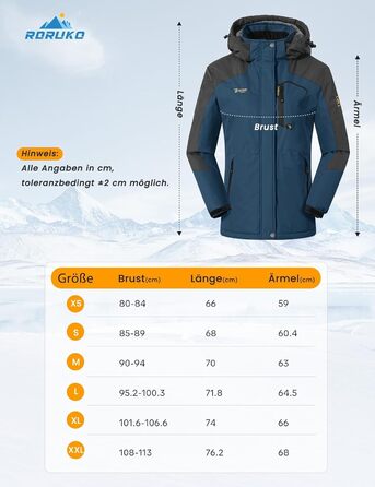 Зимова куртка Rdruko для жінок: водонепроникна, флісова, для сноуборду та лижного спорту, вітрозахисна, дихаюча (Джинсова блакитна, XXL)