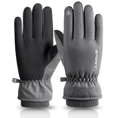 Чоловічі зимові рукавички KXF, шкіряні, з флісовою підкладкою, теплі, вітронепроникні, для їзди на велосипеді, водіння, бігу, кемпінгу та походів (Сірий)