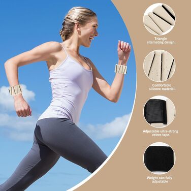 Набір вантажів для зап'ястя та гомілковостопного суглоба (2 шт., по 0.45 кг) – регульовані вантажі, силіконові браслети для жінок та чоловіків, для бігу, джоггінгу, ходьби, йоги, танців, пілатесу, бежеві