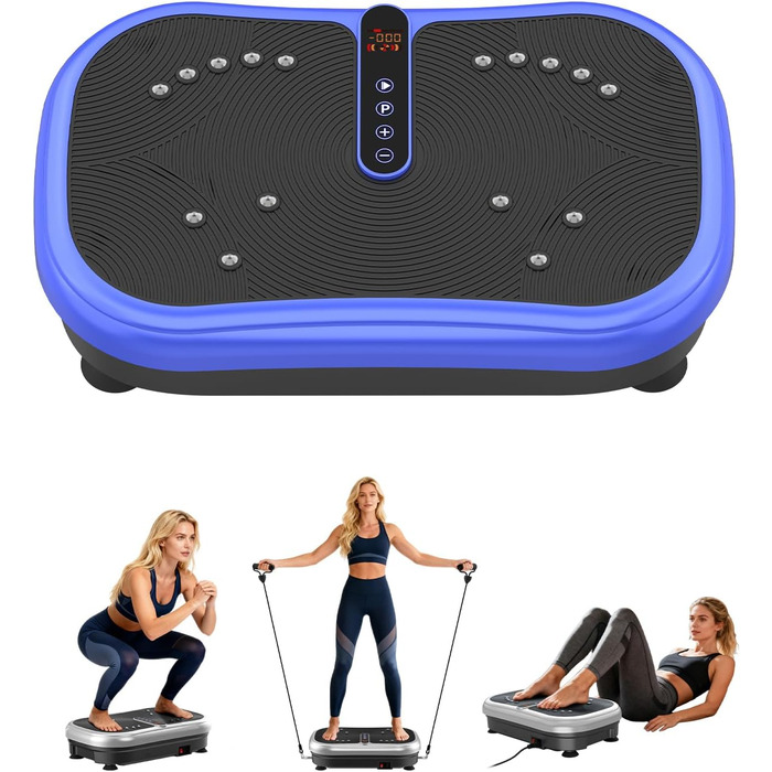 Вібраційна платформа для фітнесу 200W з пультом, 120 рівнів, ультразвук & гумові ніжки – для домашніх тренувань, підтяжки м'язів та відновлення, ідеально для жінок та літніх людей (Блакитна)