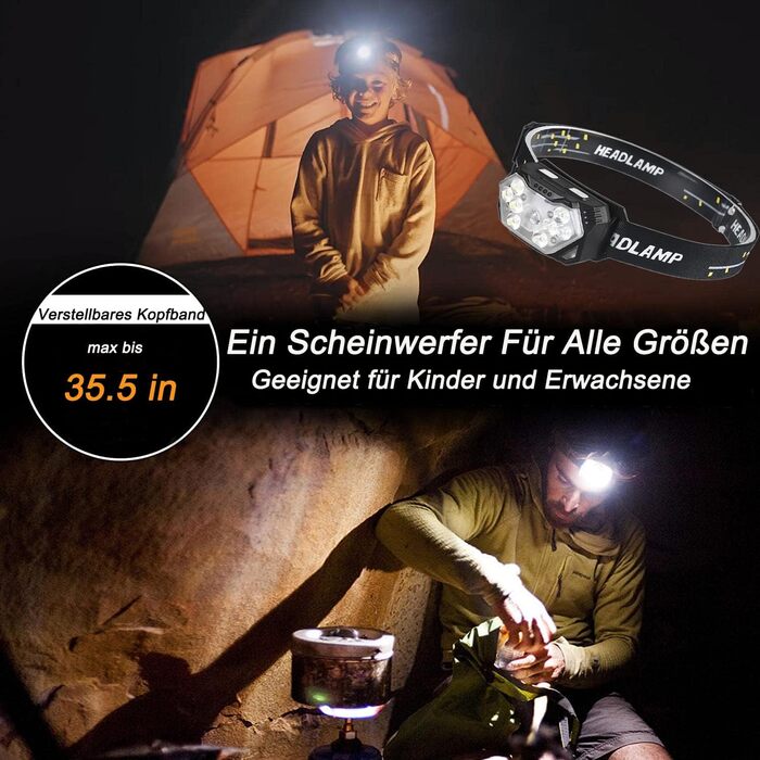 LED налобний ліхтар 5000 люмен з акумулятором, 9 LED, з червоним світлом та датчиком руху, 7 режимів, водонепроникний IPX6, для їзди вночі, кемпінгу та ремонту